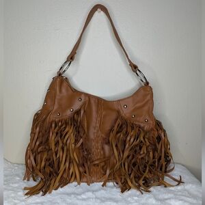 Chateau Brown Fringe Hobo Bag